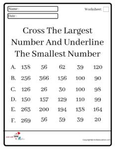 Cross The Largest Number And Underline The Smallest Number Worksheet 2