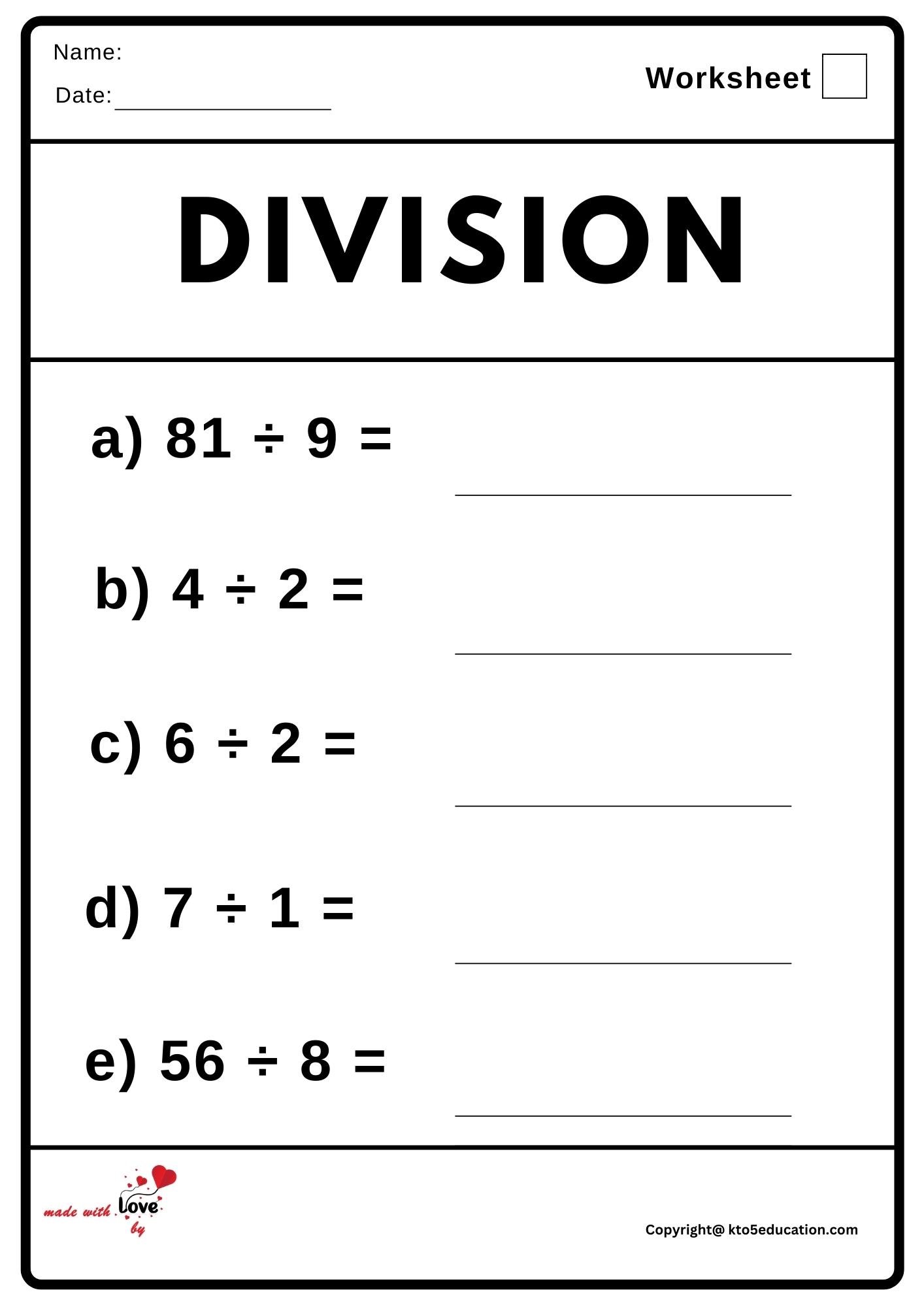 Division Worksheet