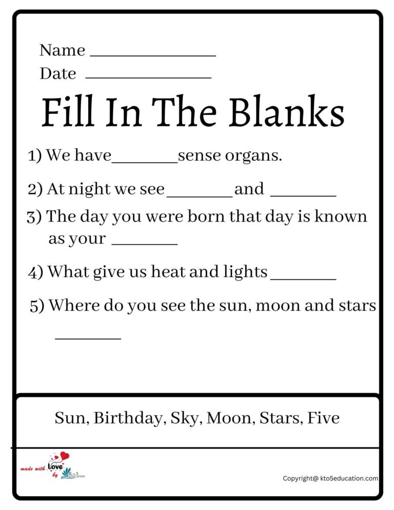 Fill In The Blanks Worksheet 2