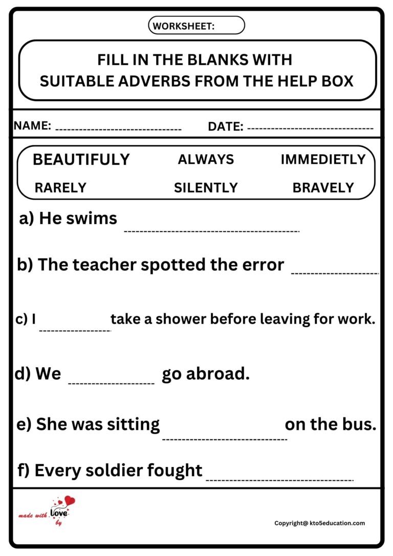 Fill in The Blanks With Suitable Adverbs From The Help Box Worksheet 2 | FREE Download