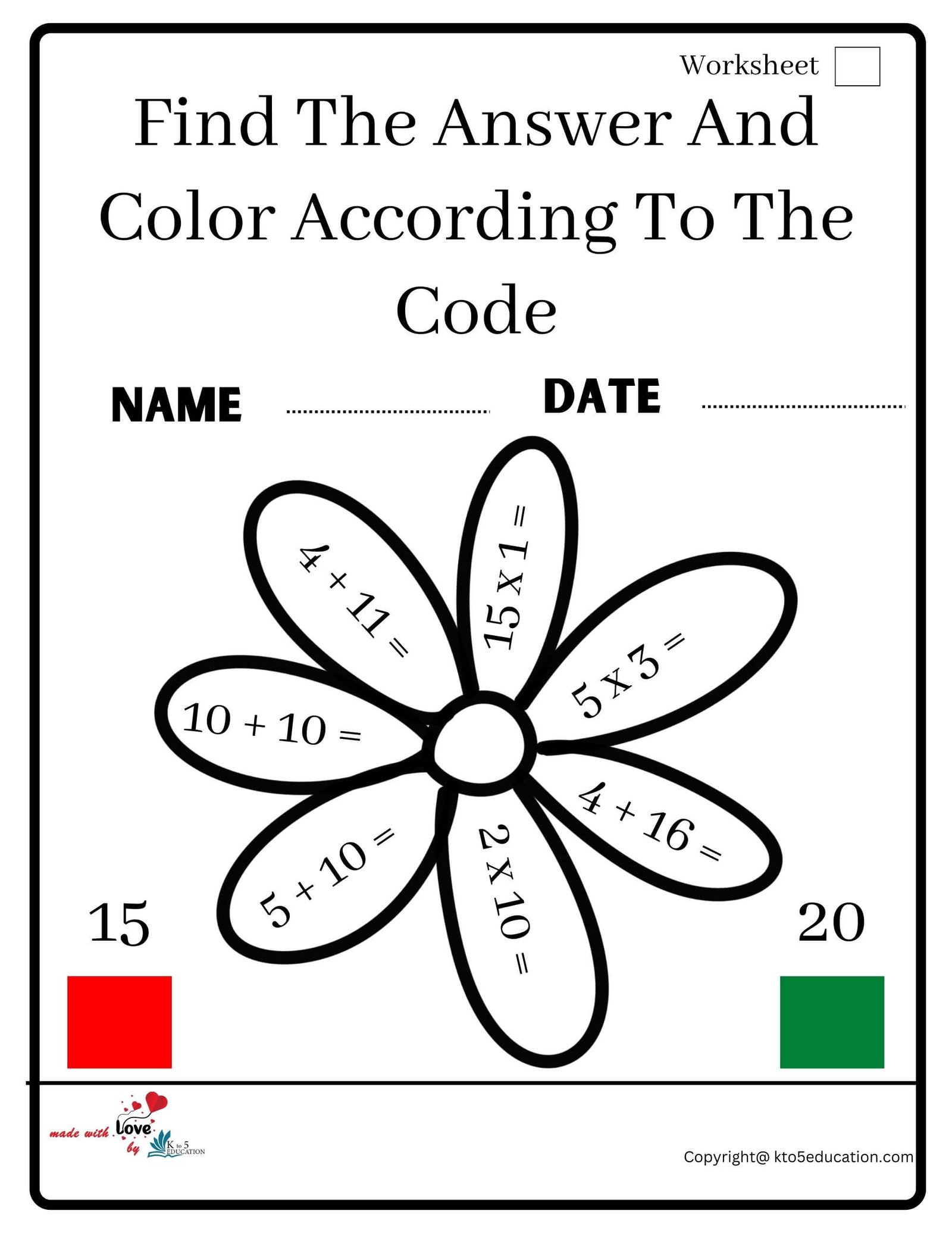 Find The Answer And Color According To The Code Worksheet