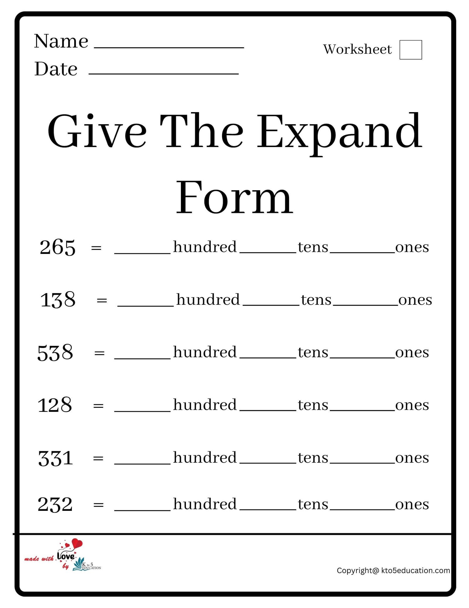 Give The Expand Form Worksheet
