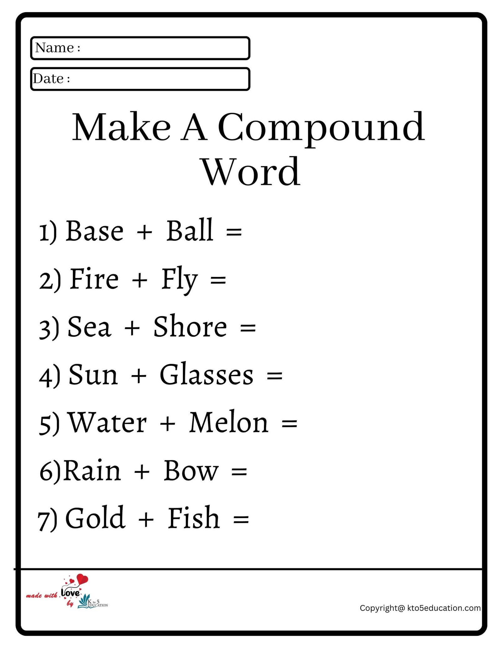 Make A Compound Word Worksheet 2