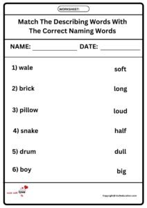 Match The Describing Words With The Correct Naming Words Worksheet 2