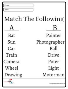 Match The Following Worksheet 2