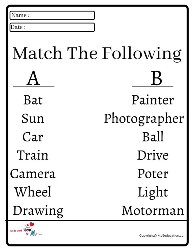 Match The Following Worksheet 2 | FREE Download