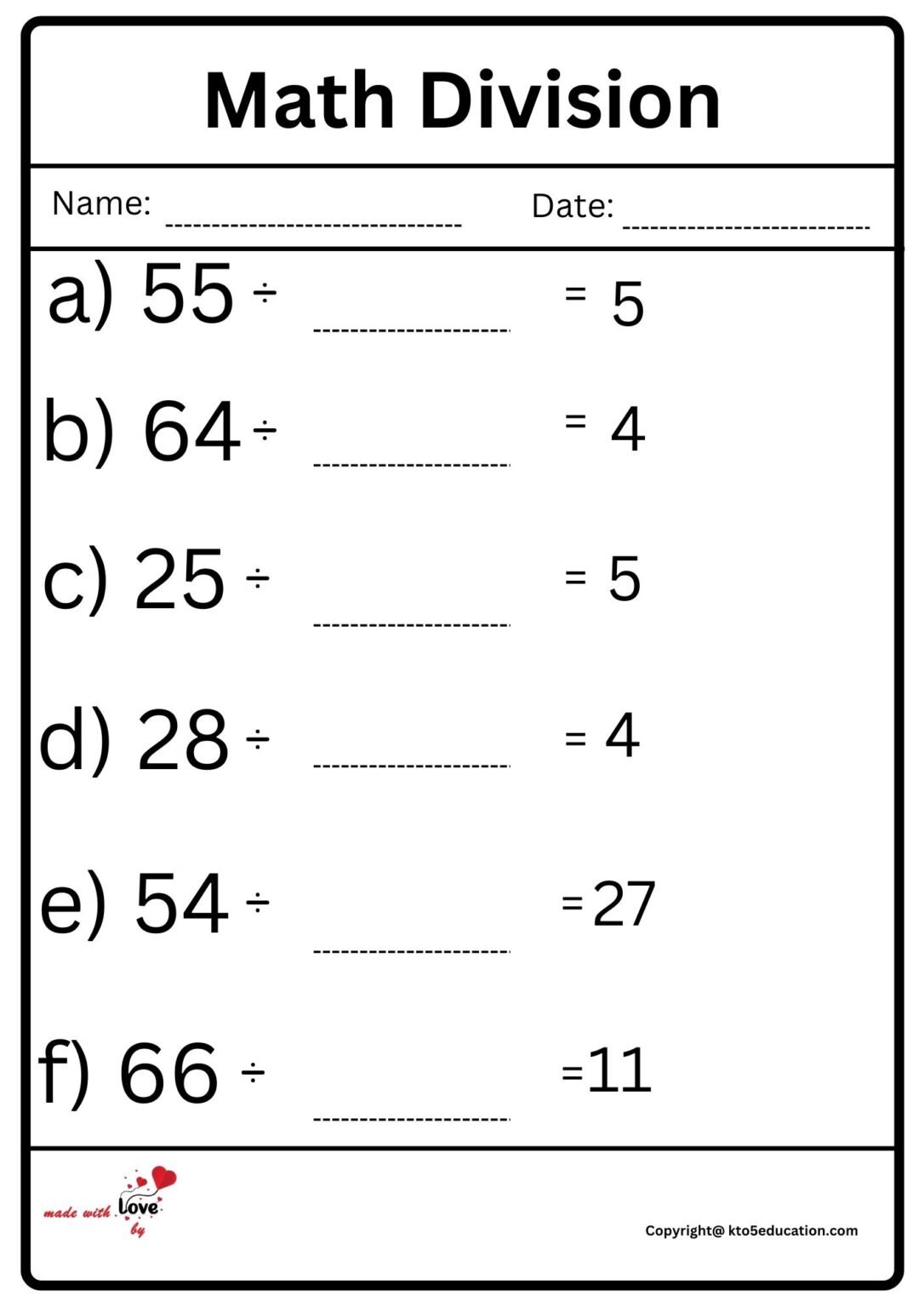 Math Division Worksheet 2 FREE Download