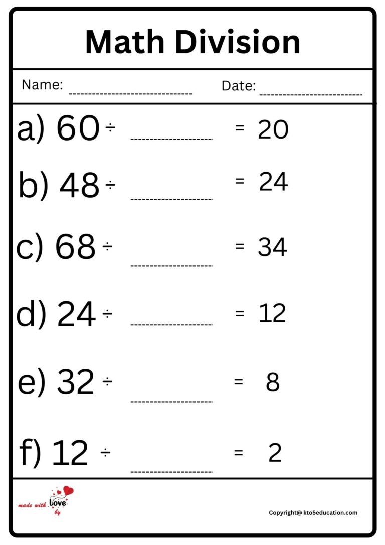 Math Division Worksheet