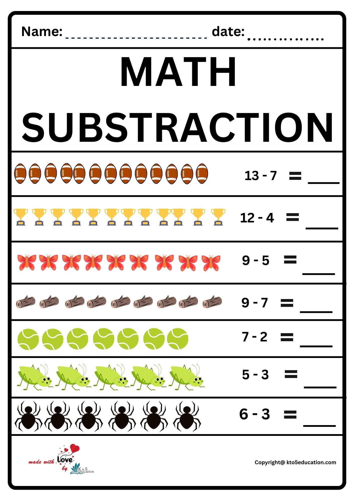Math Substraction Worksheet 2