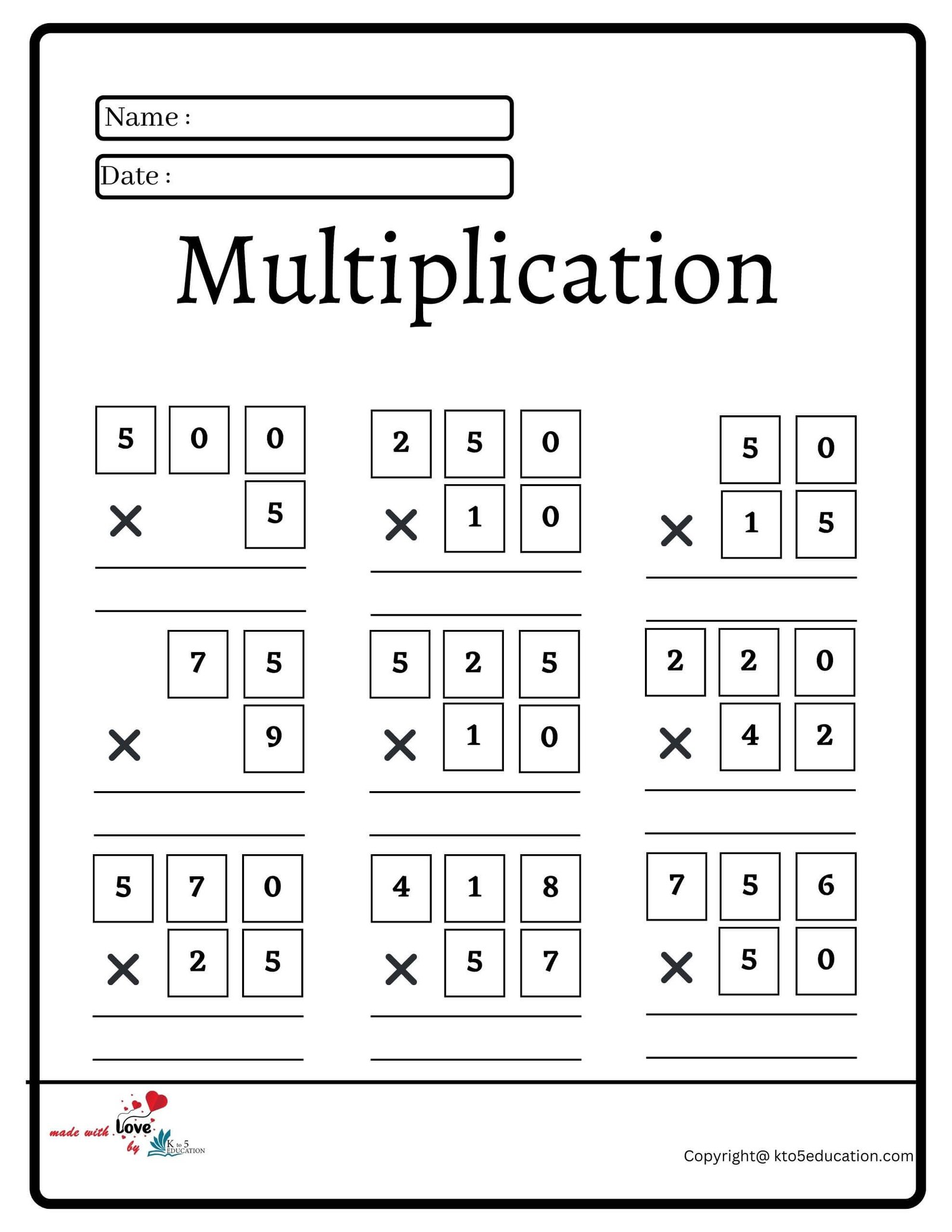 Multiplication Worksheet 2