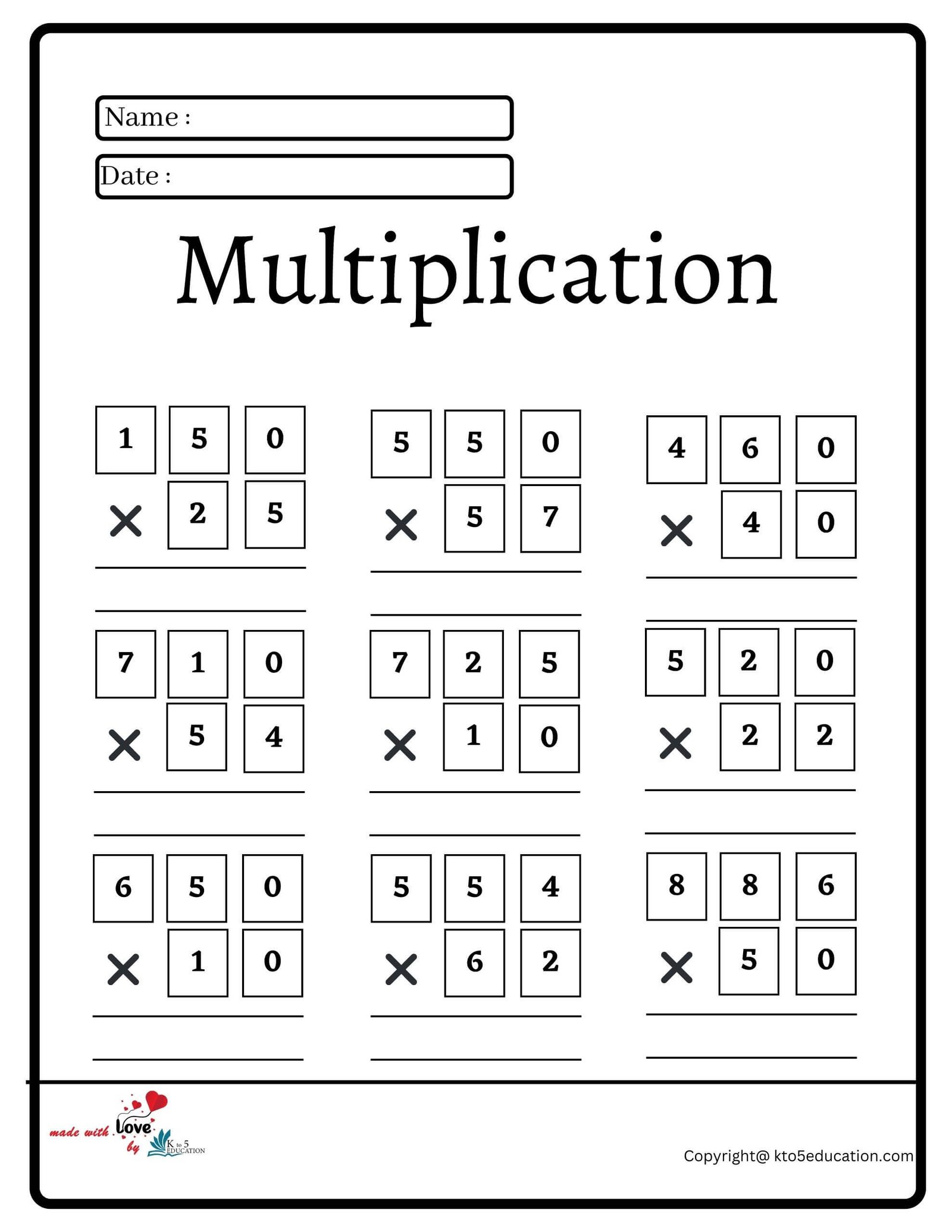 Multiplication Worksheet
