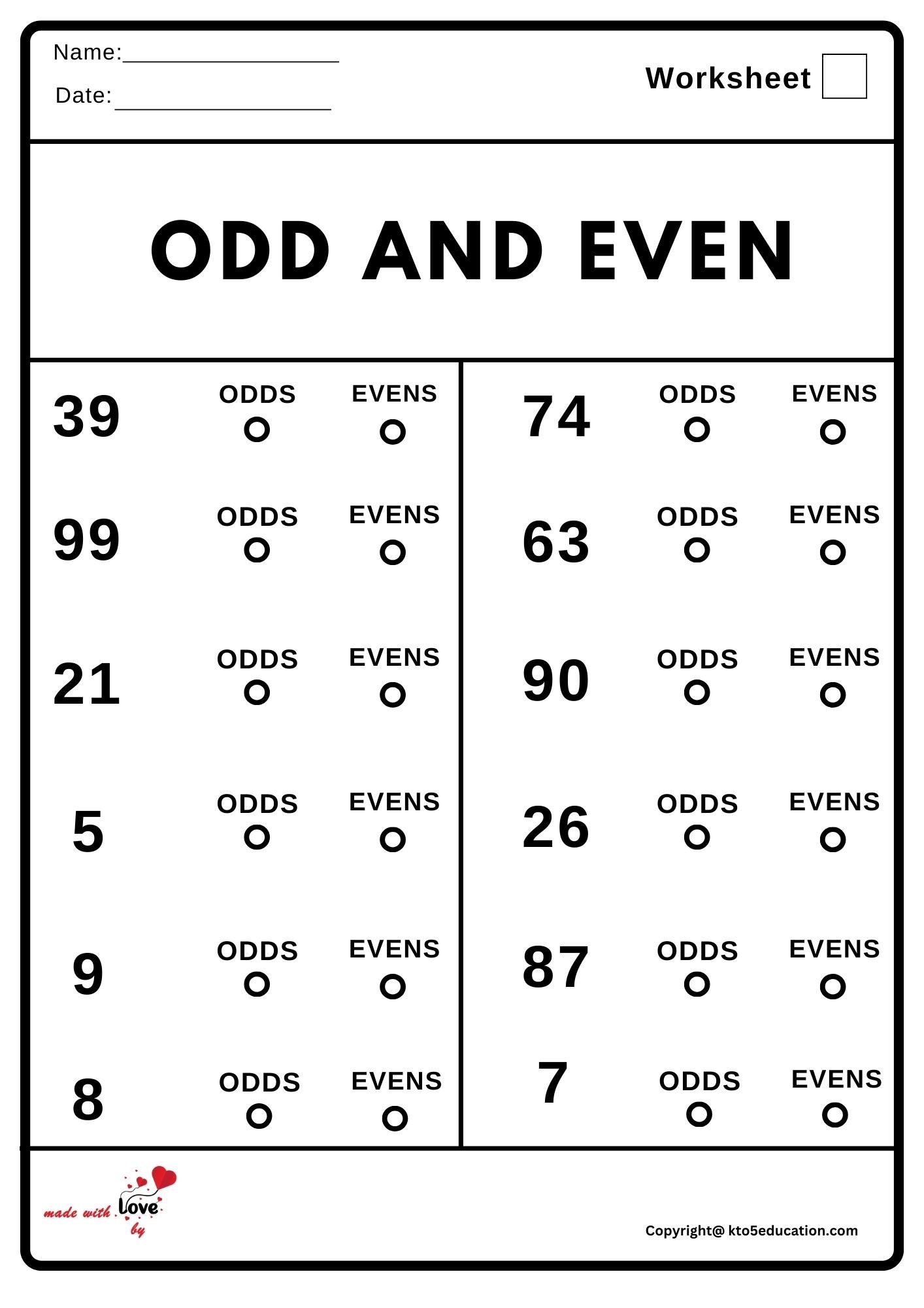 Odd And Even Worksheet