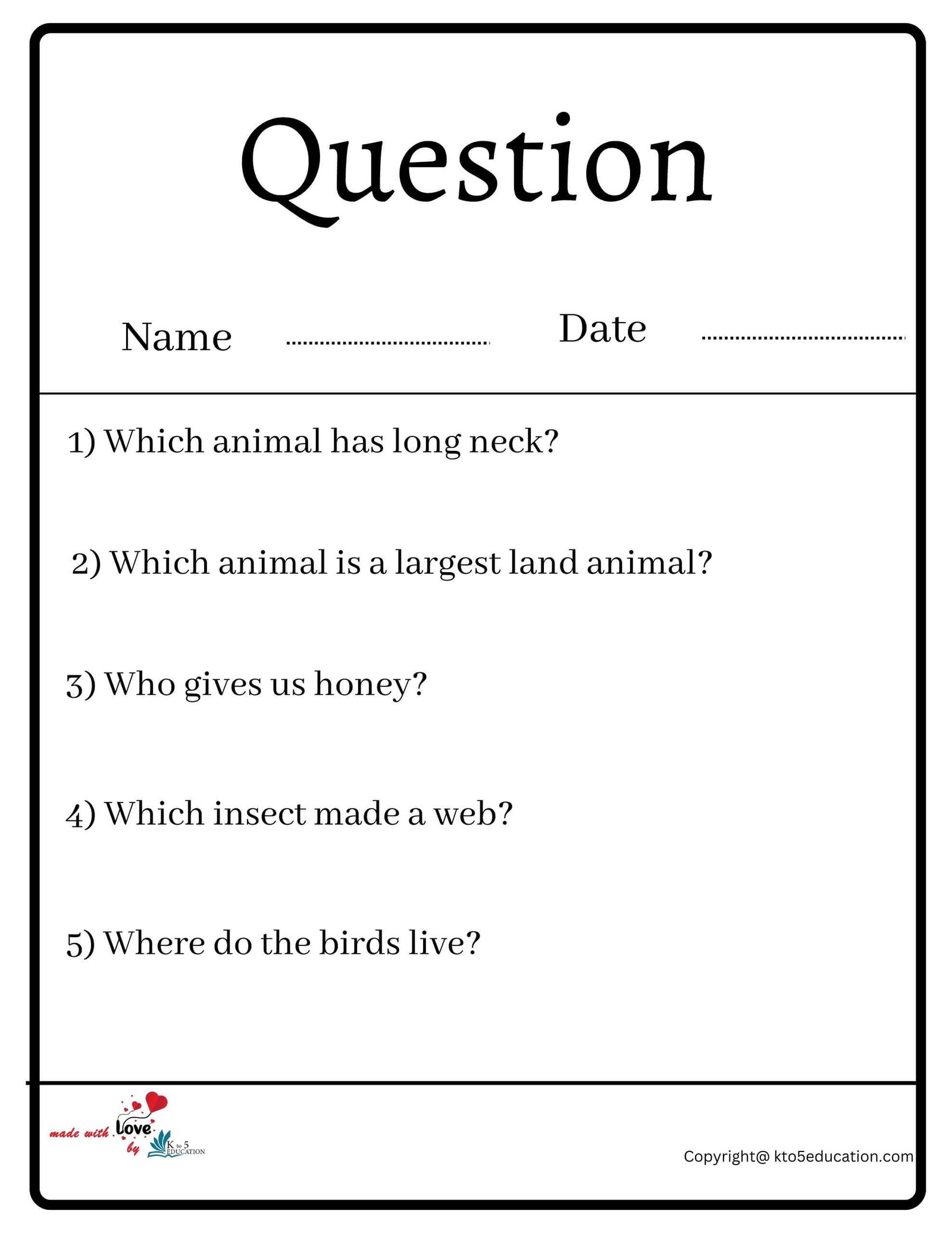 Question Worksheet