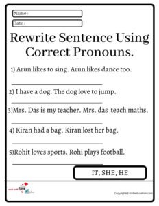 Rewrite Sentence Using Correct Pronouns Worksheet