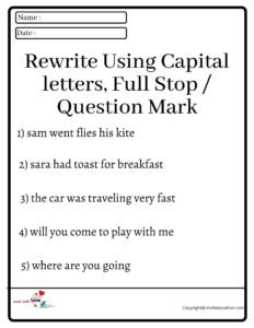 Rewrite Using Capital Letters Full Stops Question Mark Worksheet 2