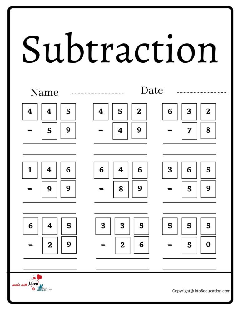 Subtraction Worksheet 2