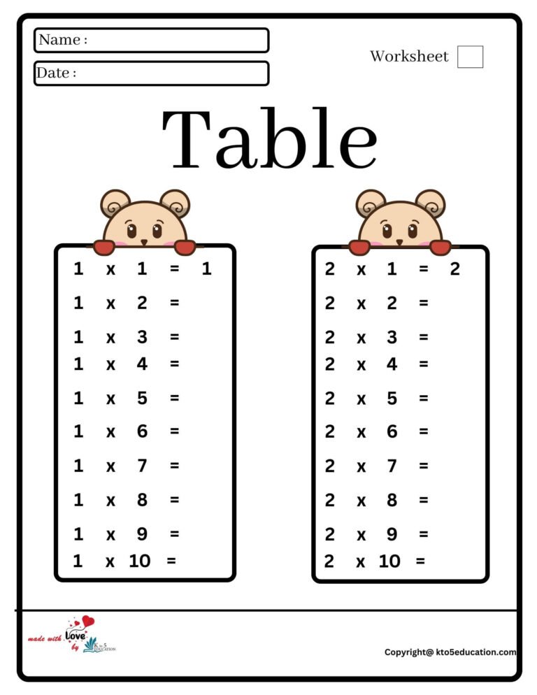 Table Worksheet 2 | FREE Download