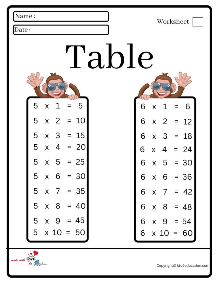 Table Worksheet | FREE Download