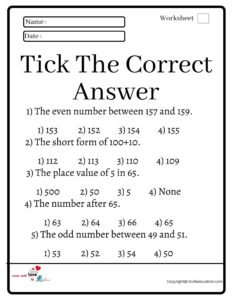 Tick The Correct Answer Worksheet