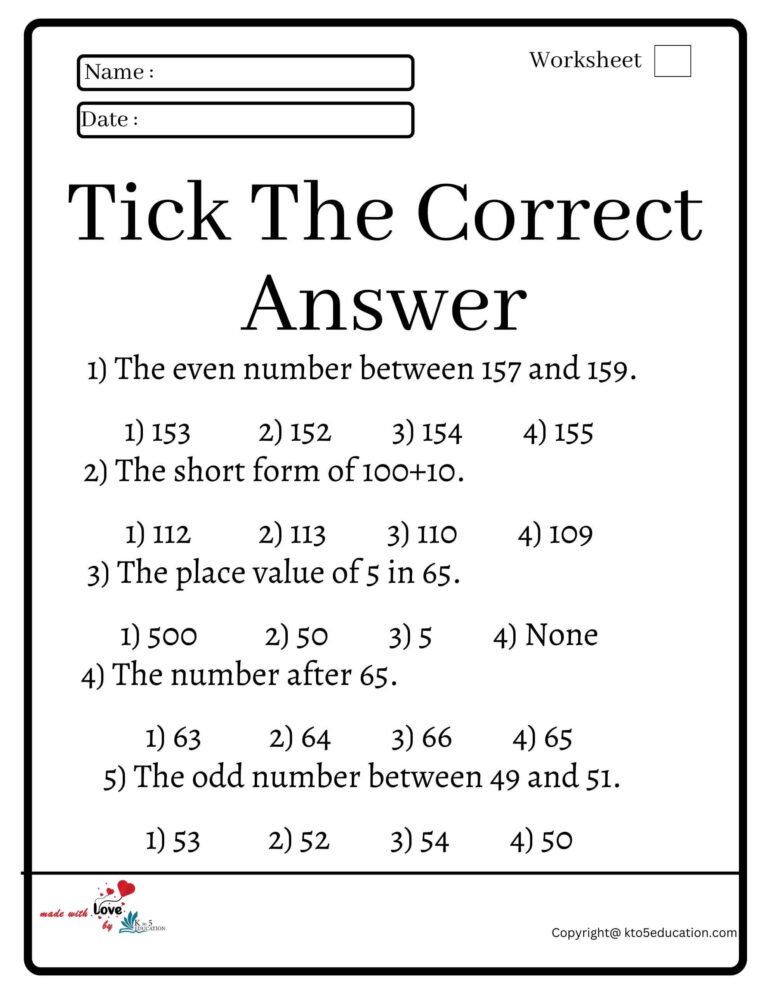 Tick The Correct Answer Worksheet | FREE Download