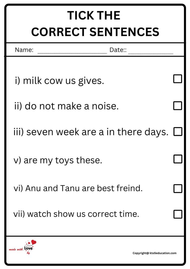 Tick The Correct Sentences 2 | FREE Download