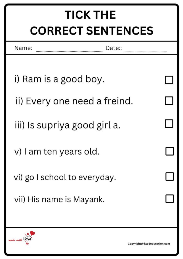 Tick The Correct Sentences Worksheet