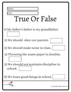 True Or False Worksheet 2