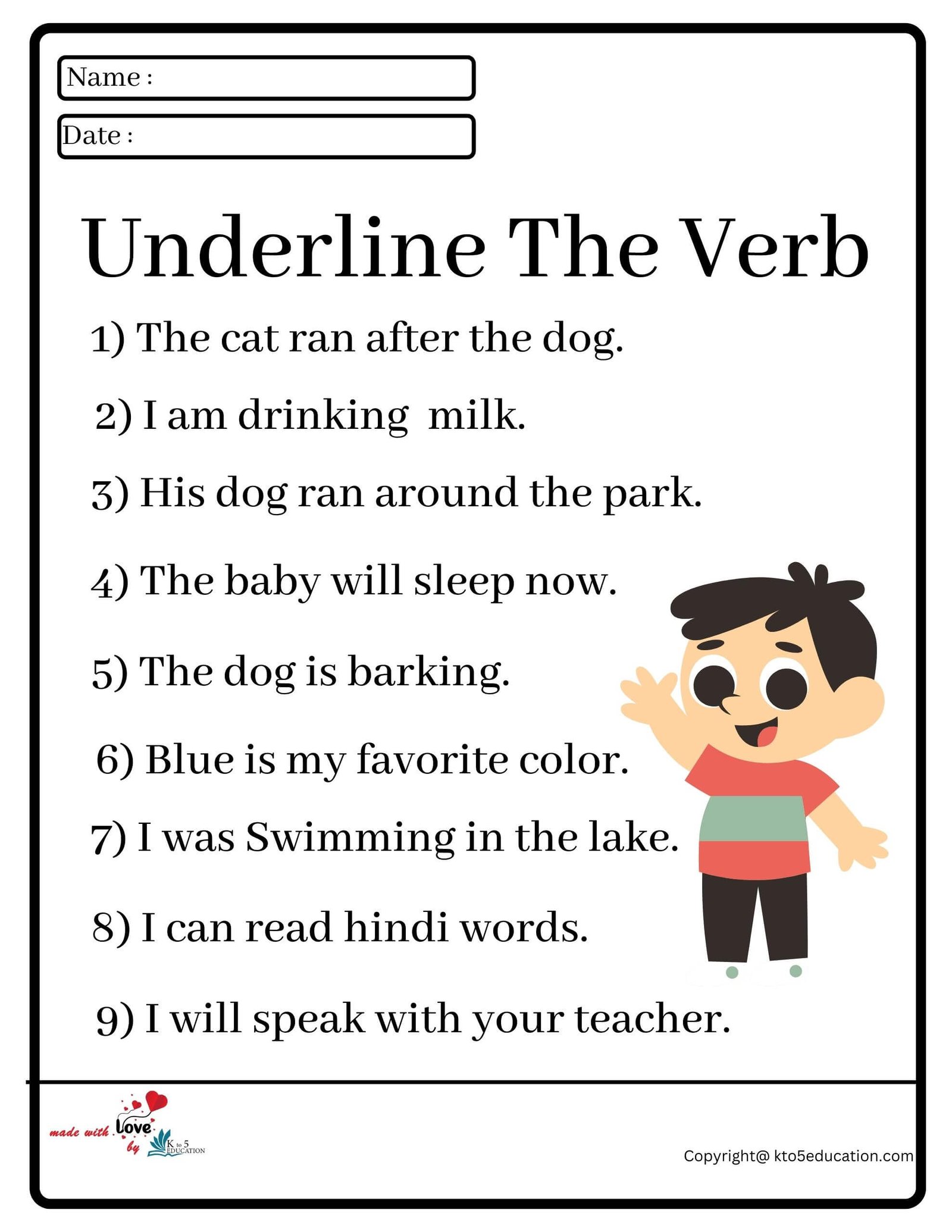 Underline The Verb Worksheet 2