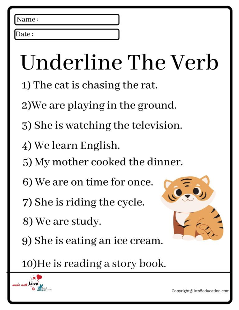 Underline The Verb Worksheet | FREE Download