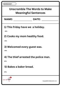Unscramble The Word To Make Meaningful Sentences Worksheet