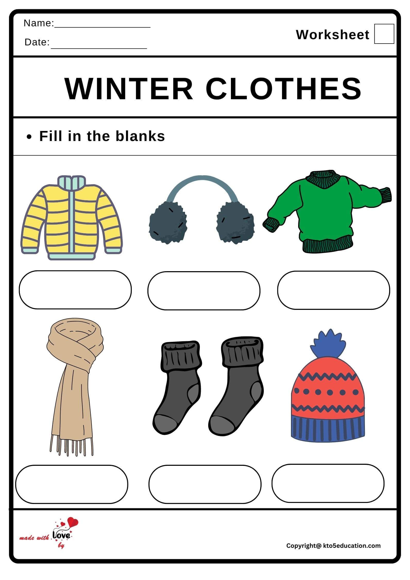 Winter Clothes Worksheet 2