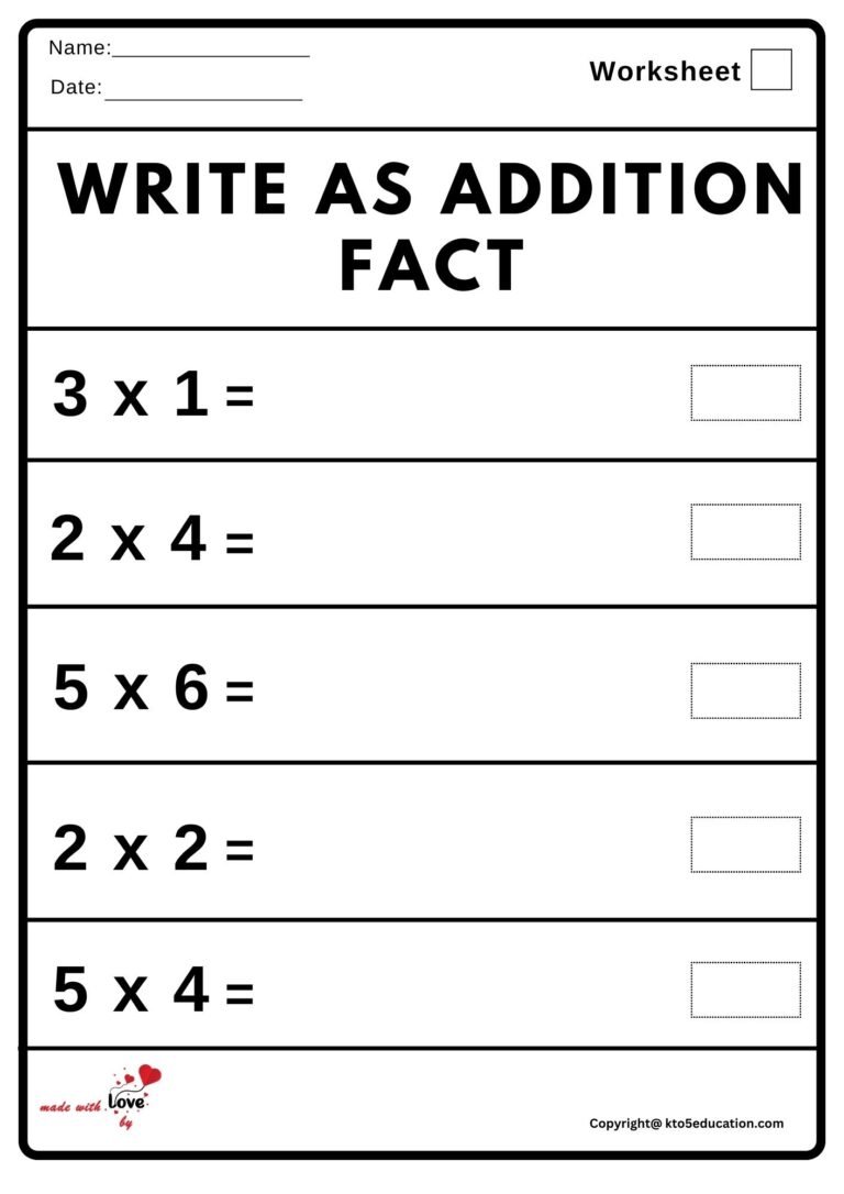 Write As Addition Fact Worksheet