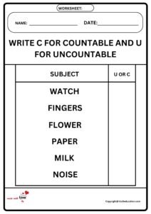 Write C For Countable And Write U For Uncountable Worksheet 2
