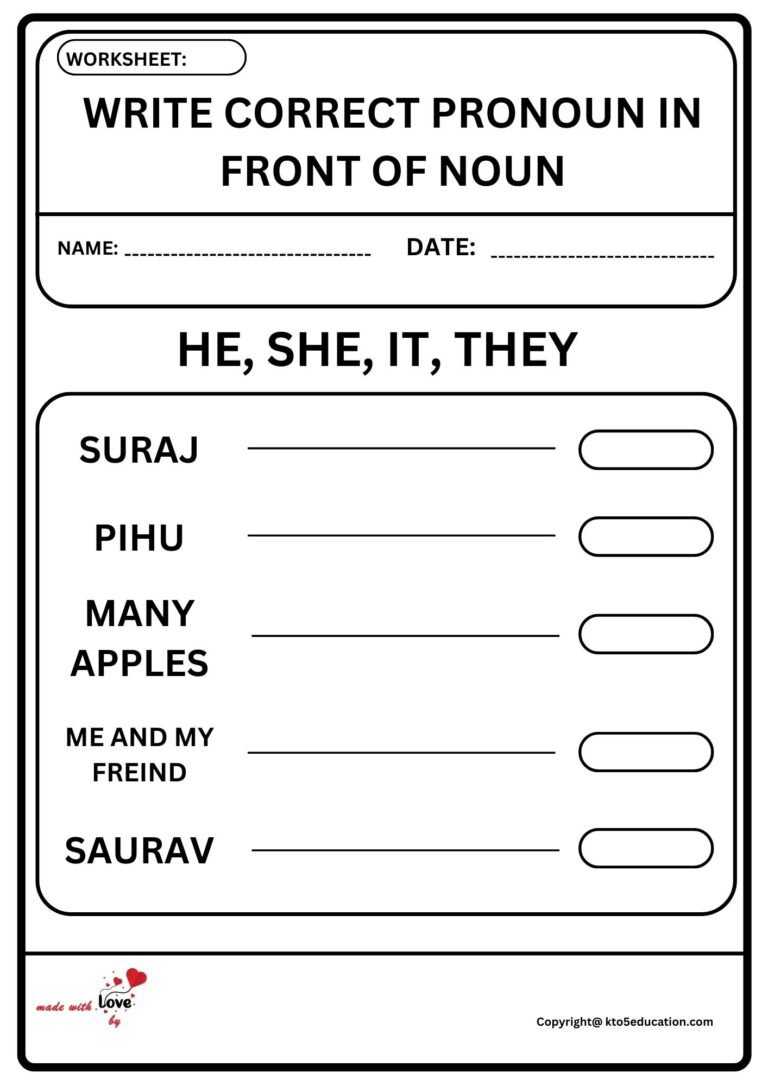 Write Correct Pronoun In Front Of Noun Worksheet 2 | FREE Download