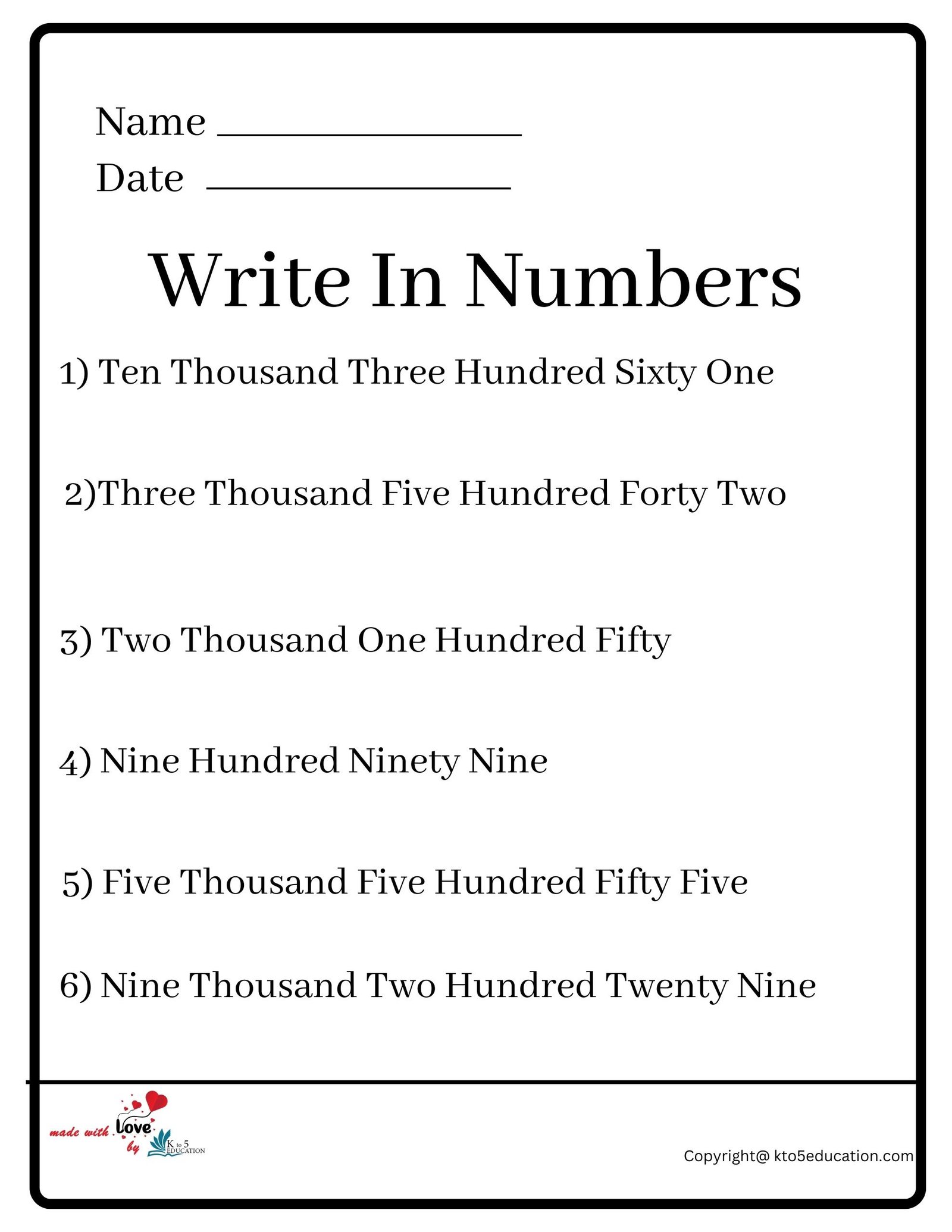 Write In Numbers Worksheet 2