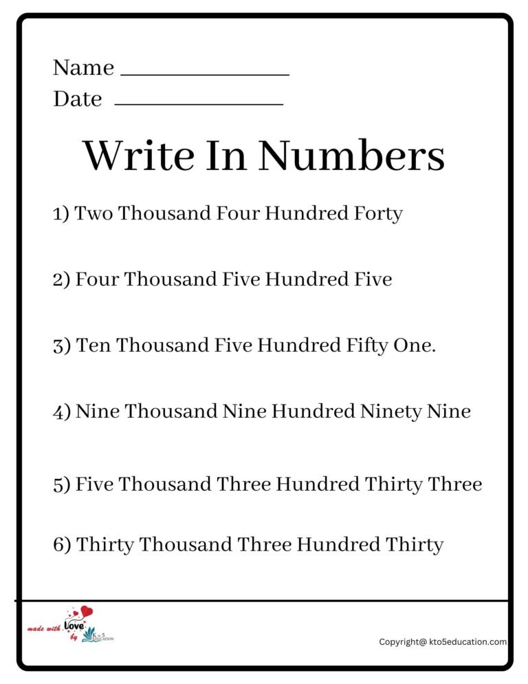 Write In Numbers Worksheet