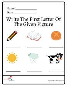 Write The First Letter Of The Given Picture Worksheet
