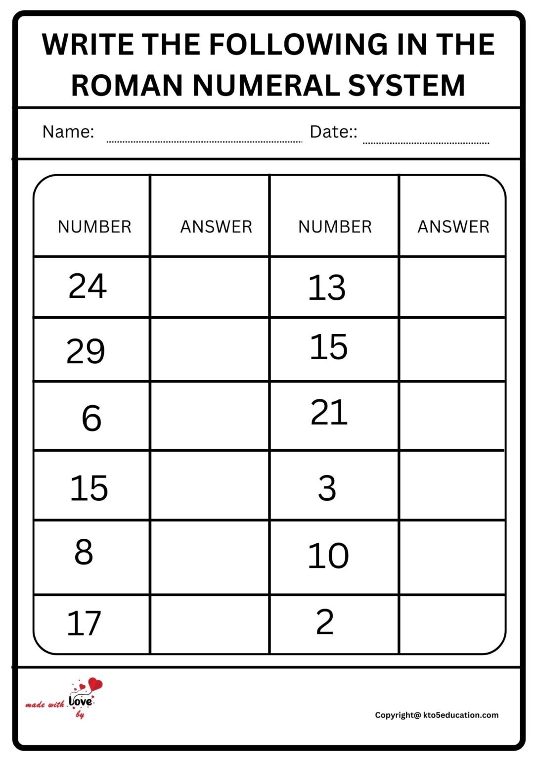 write-the-following-in-the-roman-number-system-worksheet