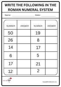 Write The Following In The Roman Number System Worksheet