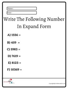 Write The Following Number In Expand Form Worksheet