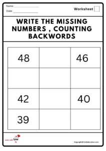 Write The Missing Numbers , Counting Backwords Worksheet 2