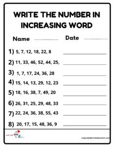Write The Number In Increasing Order Worksheet