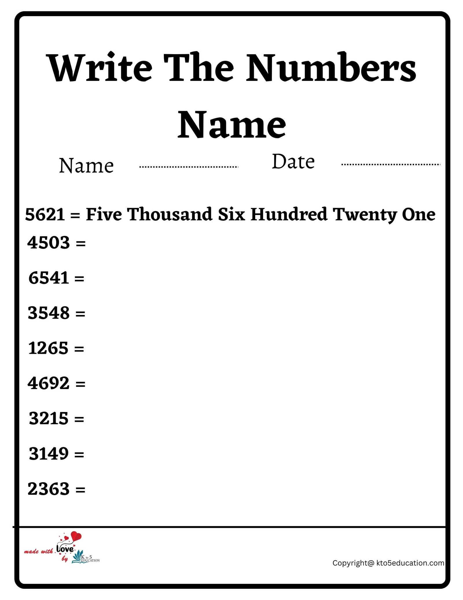 Write The Numbers Name Worksheet 2