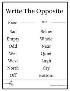 Write The Opposite Worksheet 2