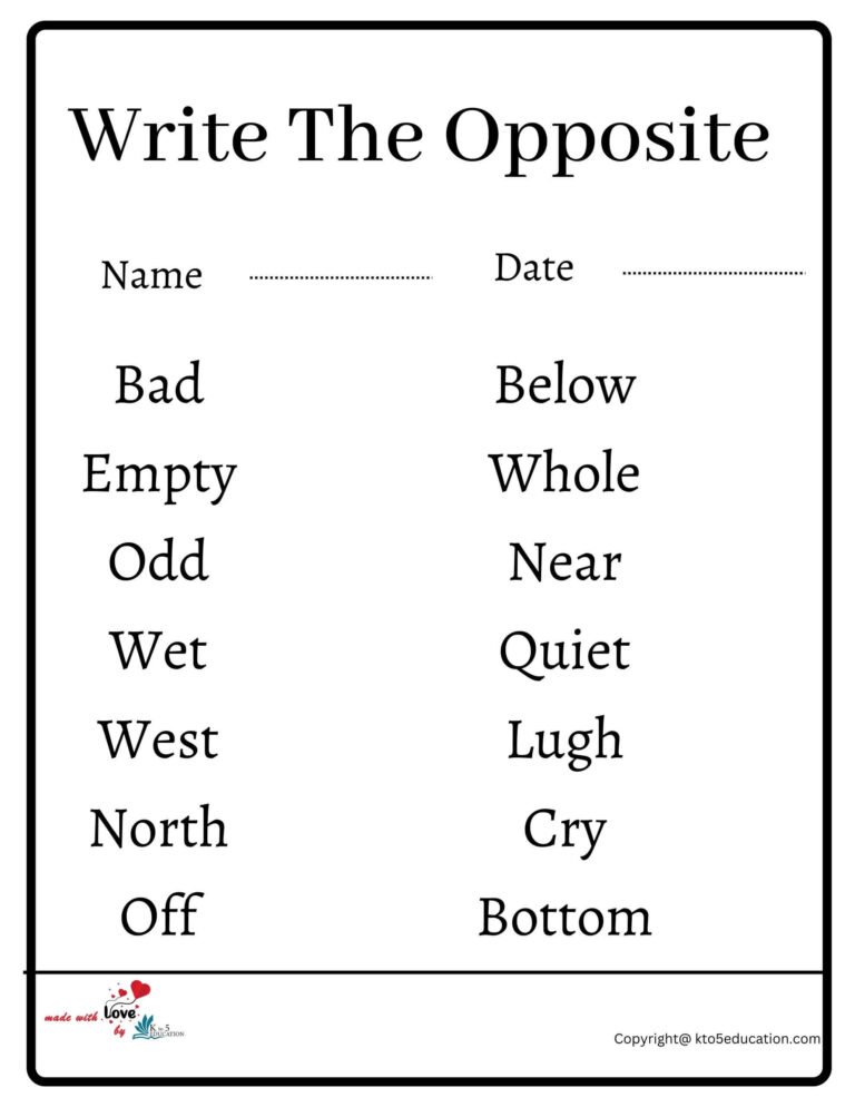 Write The Opposite Worksheet 2 | FREE Download 