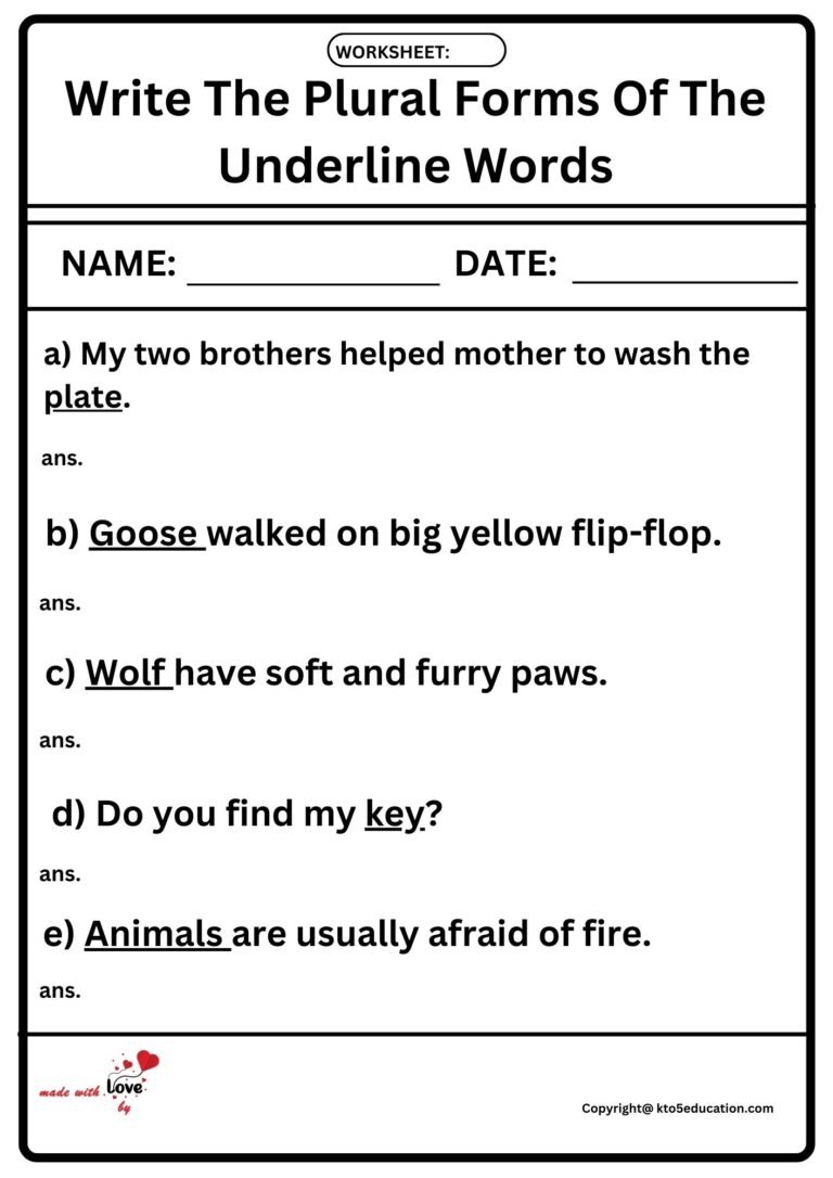 Write The Plural Forms Of The Underline Words Worksheet 2 | FREE Download