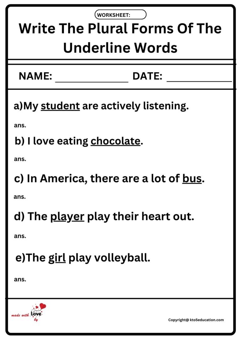 Write The Plural Forms Of The Underline Words Worksheet | FREE Download 