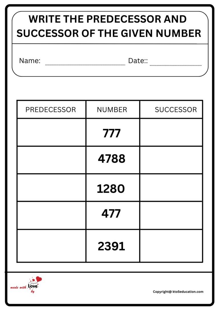 Write The Predecessor And Successor Of The Given Number Worksheet 2