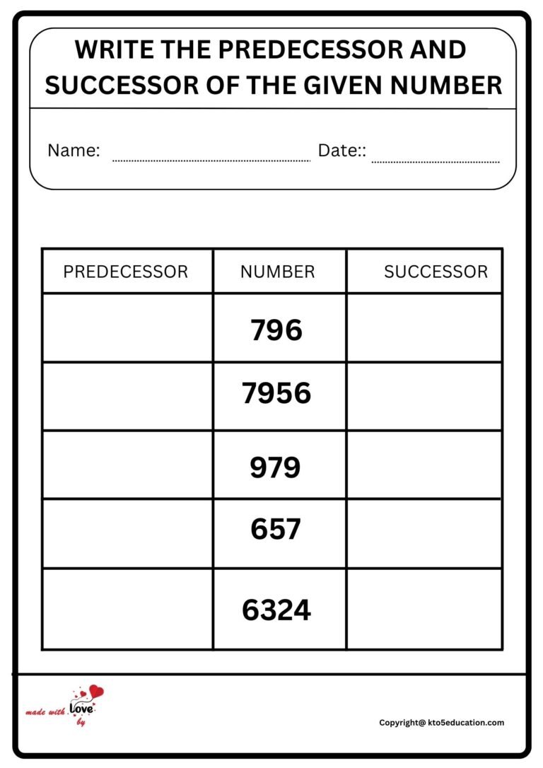 Write The Predecessor And Successor Of The Given Number Worksheet