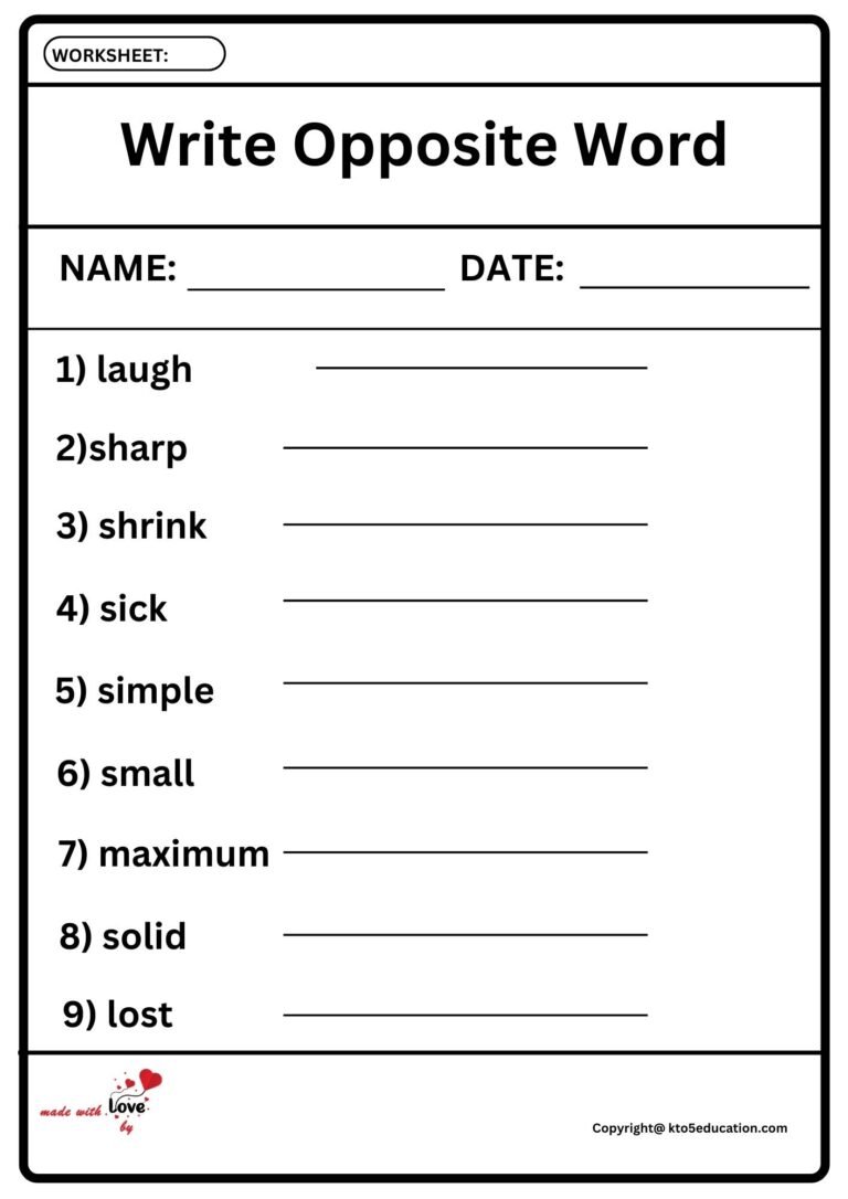 Write opposite Word Worksheet 2 | FREE Download